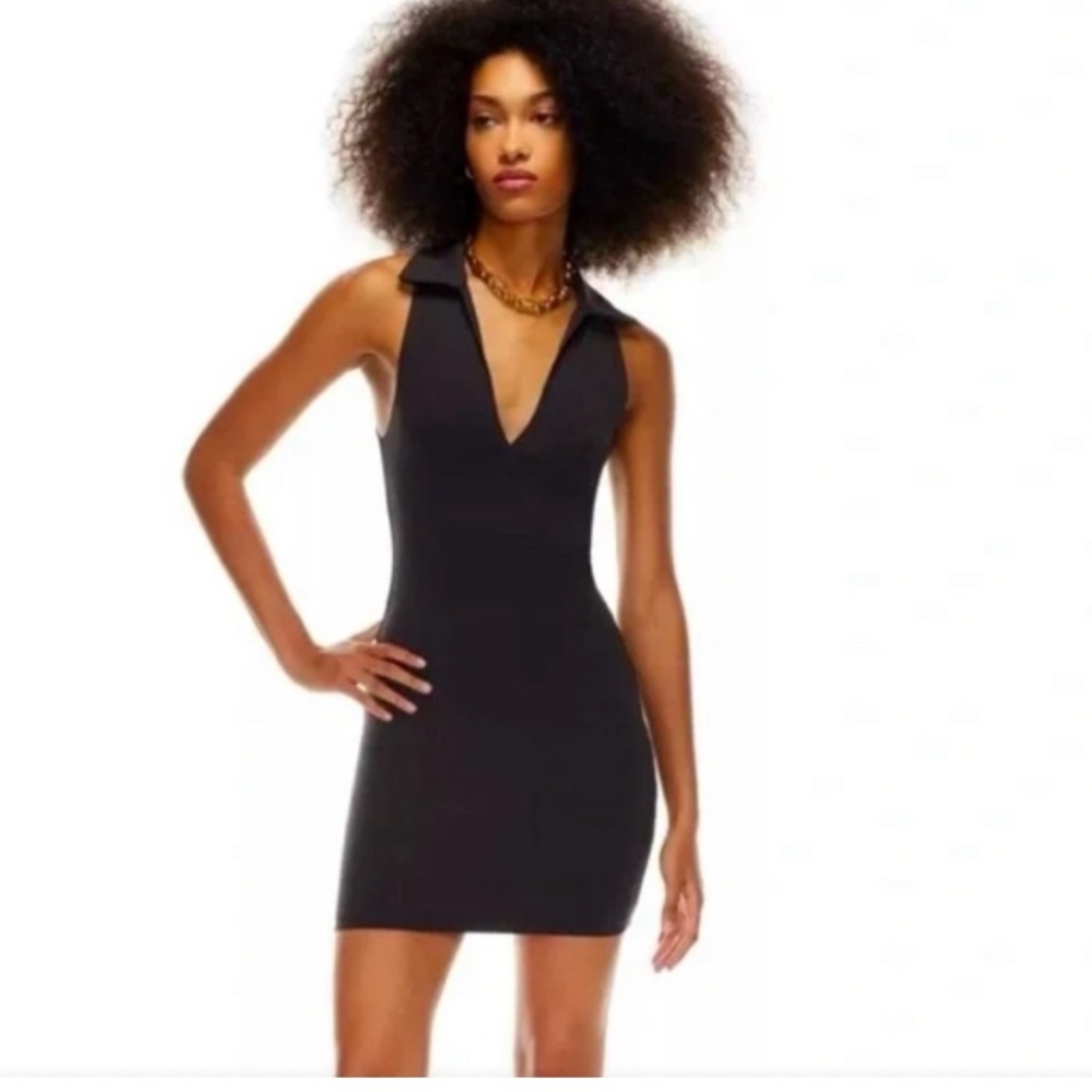 Babaton Black Sleeveless Polo Mini Dress